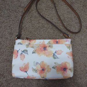 Nanette Lepore White With Orange flowers Handbag W/ Removable Pouch